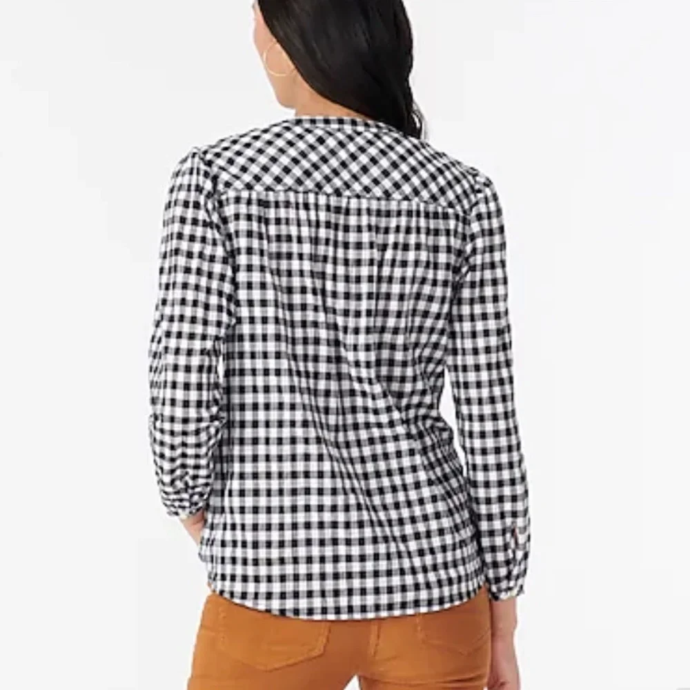 J crew new Smocked popover top in crinkle gingham‎
